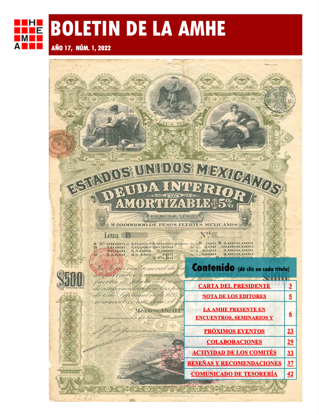 BOLETIN DE LA AMHE AÑO 17, NÚM. 1, 2022